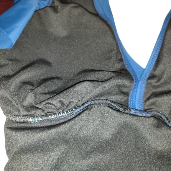 Bloomin Jelly Swimsuit LARGE Tiered Flutter Sleeves Ruching Turquoise Black NWT - Picture 8 of 16